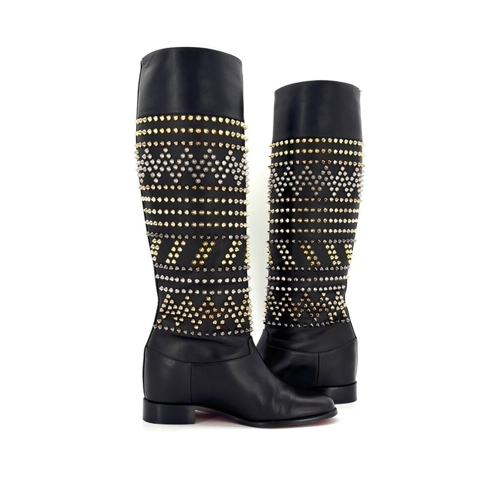 Christian Louboutin Rom Chic Flat Calf Spike Knee High Boots Women’s 37 Shoes - Picture 4 of 9